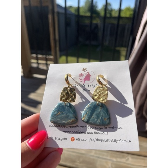 Handmade  Green Polymer Clay   Earrings - Picture 6 of 8